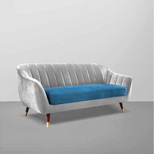 Image of Casaliving Anyse 3 Seater Sofa Set for Living Room (Turquise Grey Fabric) Premium Fabric Sofa for Living Room