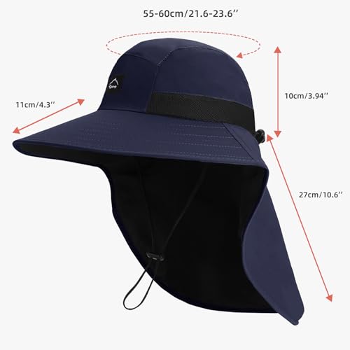 Image of Rosoz Outdoor Sun Hat for Men Women, UPF50+ Protection Safari Cap Wide Brim Mesh Fishing Hat with Neck Flap Beach Garden