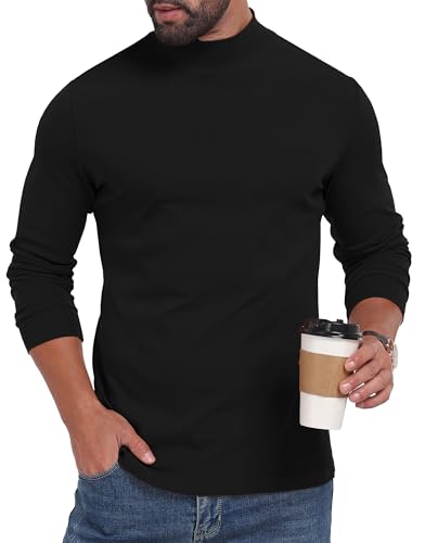 Sailwind Men Mock Neck Cotton Long Sleeve T Shirt Lightweight Base Layer Basic Pullover Black