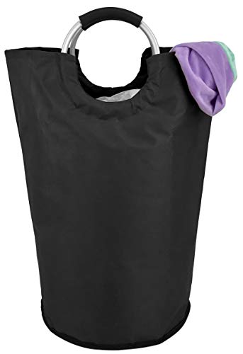 laundry bag stand - Collapsible Fabric Laundry Hamper - Portable, Foldable Large Capacity Laundry Basket, Durable Comfortable Padded Carry Handles, Self Standing Washing Bin, Folds Easily in Laundry Room Storage. (Black)