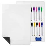 Kioneer 2 Pcs A3 Magnetic Whiteboard for Fridge, Small Magnetic Dry Erase Whiteboard Sheets, Includes 10 Pens, 1 Eraser, Small Magnetic Fridge Message Boards, Reminder Stickers - Image 1