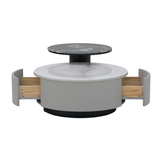 Image of Royaloak Lucca Italian Glass Coffee Table Set of Two | Tempered Glass with Marble Effect Surface & Cylindrical Base | Drawer Storage, Contrasting Side Design, Stylish Centre Table for Living Room