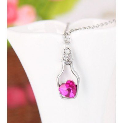 Made For Her crystal Heart in Retro bottles necklace - Pink / Blue