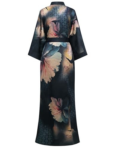 Image of PRODESIGN Kimono Robe for Women - Long Satin Sleepwear Silky Kimono Cover-Up Nightgown Japanese Bathrobe Loungewear Blouse