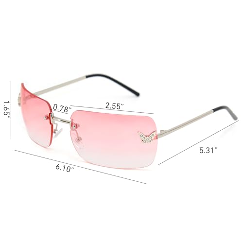 Rimless Rectangle Y2k Sunglasses for Women Men Frameless Tinted Lens 2000S Fashion Shades Butterfly2