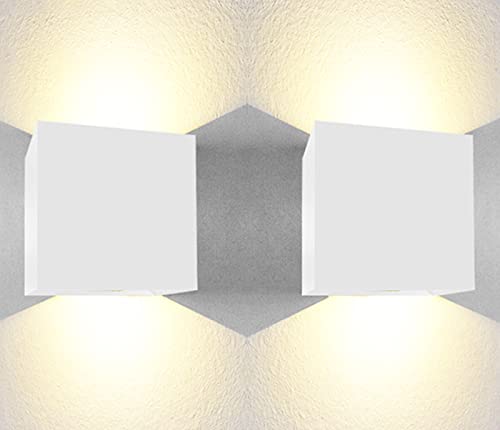Kalienpie Applique murale exterieur blanche 12W etanche IP65 led blanc chaud 3000K luminaire exterieur eclairage exterieur lampe exterieur lampadaire exterieur applique exterieur (2 Pièces)