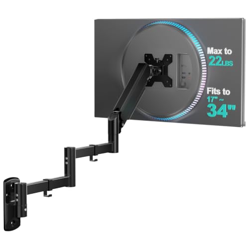 Image of WALI Long Arm Monitor Wall Mount for 17-33 inch Screens, Extra Long Reach Single Wall Mount Monitor Arm, Full Motion Adjustable Vesa Wall Bracket 75x75 /100x100mm, up to 17.6lbs (GSWM001L), Black
