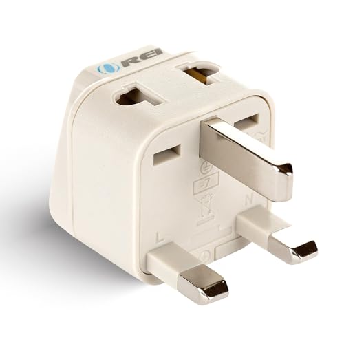 OREI UK Adapter for Indian Pins, India to UAE, Hong Kong, Dubai Adapter - Type G Plug - 2 in 1 - Perfect for Laptop, Camera Charger and More, UK Travel Adapter - CE - RoHS - Beige - 5 Years Warranty