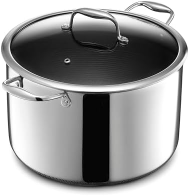 HexClad Hybrid Nonstick 10-Quart Stockpot with Tempered Glass Lid...