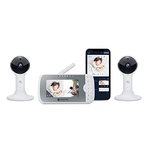 Image of Motorola Baby Monitor VM64-4.3" WiFi Video Baby Monitor with 2 Cameras - Connects to Smart Phone App, 1000ft Range, Two-Way Audio, Split-Screen, Remote Pan-Tilt-Zoom, Room Temp, Lullabies