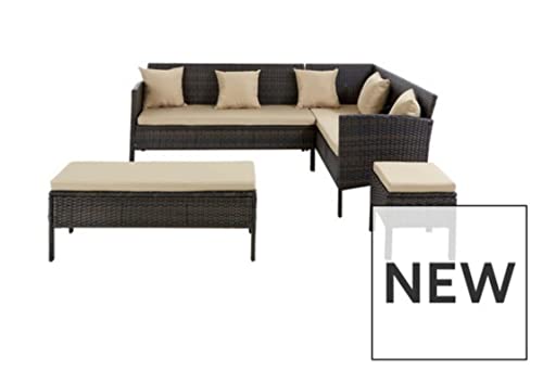 Image of DEVOKO 5-Piece Outdoor Patio Furniture Dining Set All-Weather Wicker Conversation Set with Ottoman, (Dark Brown & Cream)