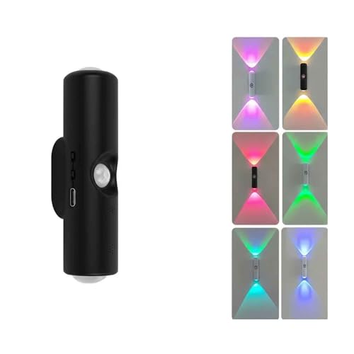 Image of GITGRNTH Black RGB LED Indoor Wall Light with Motion Sensor, Rechargeable Color Changing Up Down Light | Modern 2 Way Automatic Wall Lamp for Home Bedroom, Hallway, Closet & Wardrobe