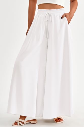 CFLONGE Women Wide Leg Pants Casual High Waist Floral Palazzo Pants for Women Flowy Trendy Lounge Boho Beach Trousers Pockets4