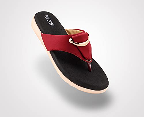 Image of HEALTH FIT Womens Black-Red Extra Soft Ortho Care Diabetic & Orthopedic Slippers / /Doctor Chappal & Flip Flop Footwear with Arch Support