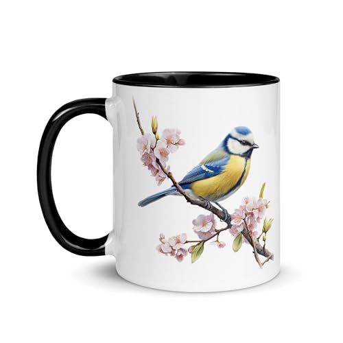Chatcripant Mug Mésange Bleue – Tasse Mésange Oiseau Fleur – Cadeau Amateur d’Oiseaux –...