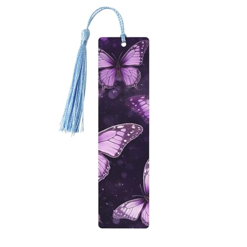 タッセル付き木製しおり 5個 ヴィンテージ木製しおり パープル蝶 ファンシー ハンドメイド クラフトブックマーク 読書ページマーカー 木製ハンギングタグ オーナメント 本好き向け