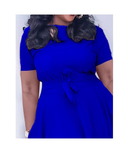 Image of SEMATOMALA Women's A Line Self Tie Waist Maxi Dress Round Neck Long Sleeve High Waist Plus Size Swing Flare Long Dresses
