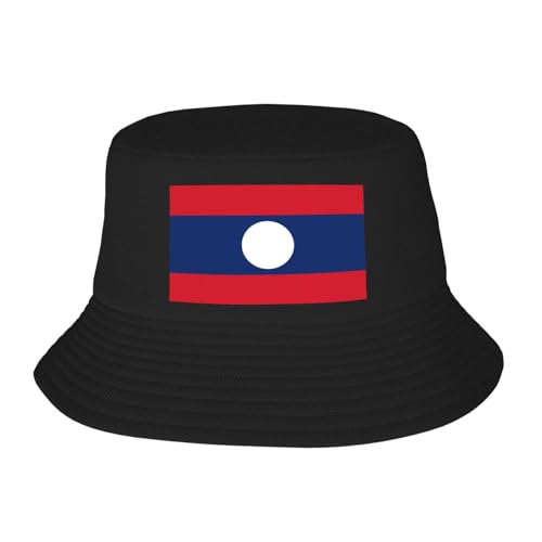 Flag of Laos Adult Bucket Hat - UV Protection, Suitable for Outdoor Fishing Hiking Beach Vacation Black