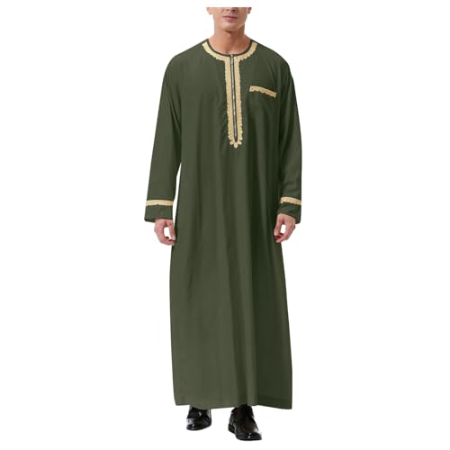 Fxbar Thobe for Men Long Sleeve Muslim Kaftan Thobe Lightweight Islamic Saudi Arabic Robes Ramadan Clothing Dress for Men3