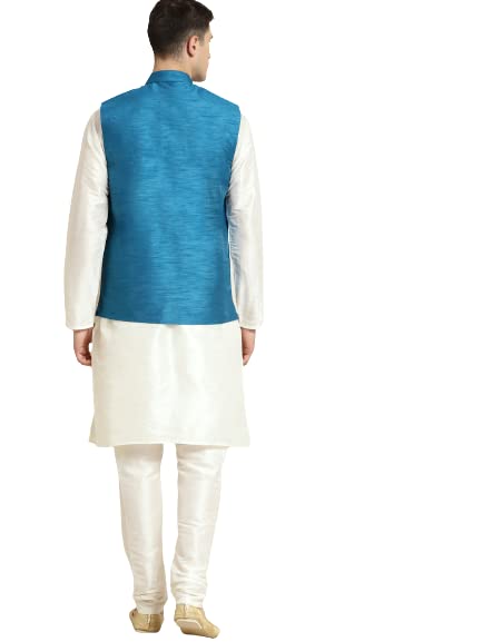 Image of SOJANYA (Since 1958, Men's Silk Blend Grey Kurta Pyjama & Silk Blend Jacket Combo