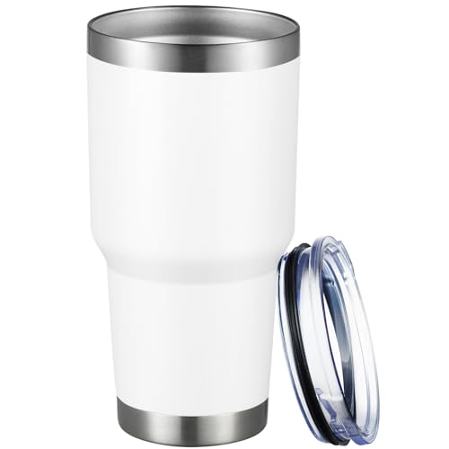Image of MEWAY 30oz Tumbler Double Wall Vacuum Insulated Travel Mug, Stainless Steel Tumbler with Lid, Durable Powder Coated Insulated Coffee Cup for Cold & Hot Drinks (White,1 PACK)