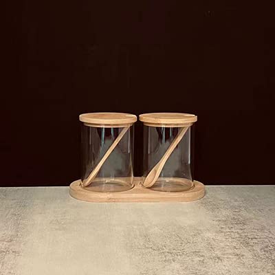 Tarro de especias Frascos y tapas de vidrio Recipientes de vidrio para el hogar Frasco de sal Combinación nórdica Botella de salsa de condimento de cocina Almacenamiento en el hogar-Juego de 2 piezas