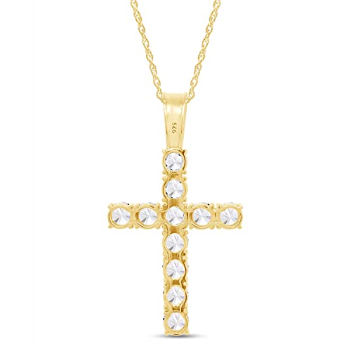 Savearth Diamonds 1/3 Round Cut Lab Created Moissanite Diamond Cross Tennis Pendant Necklace 14K Yellow Gold Over Sterling Silver Jewelry For Women & Mens 18" Chain (Vvs1 Clarity 0.33 Cttw) #TOP2
