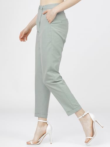 Image of Tokyo Talkies Women's Regular Fit Peg Trousers | Stretchable Trousers| High-Rise