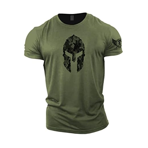 GYMTIER Spartan Helmet Hex Camo - Camiseta de gimnasio para hombre, para culturismo y levantamiento de pesas, verde, L