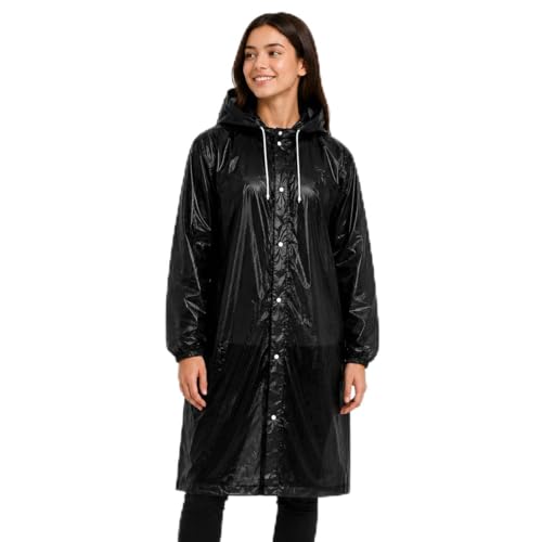 Image of EVA Poncho Raincoat for Men and Women, Lightweight Waterproof with Hood, Adjustable Drawstring, Snap Button Closure, Reusable