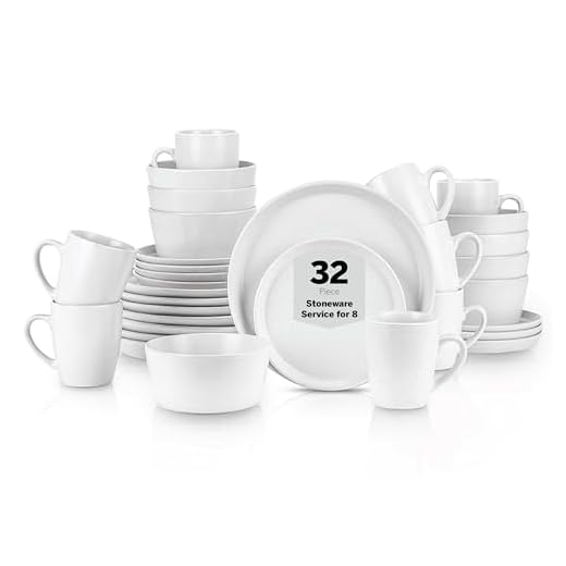 Stone Lain Stoneware Dinnerware Set, Service For 8, White Speckled