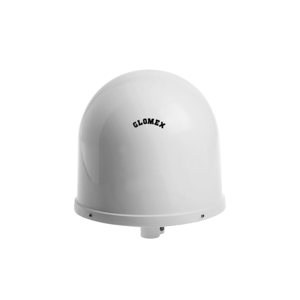 Glomex – Antenna TV/FM/DAB "Altair AGC" Ø25cm (Bianco), Modello V9126AGC – Amplificatore Automatico, Polarizzazione H/V, Kit Cavi e Base, Per Barche – Ricezione Stabile e Completa
