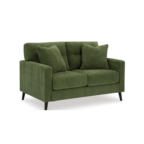 Signature Design by Ashley Bixler Mid-Century Modern Tufted Loveseat with 2 Toss Pillows, Green