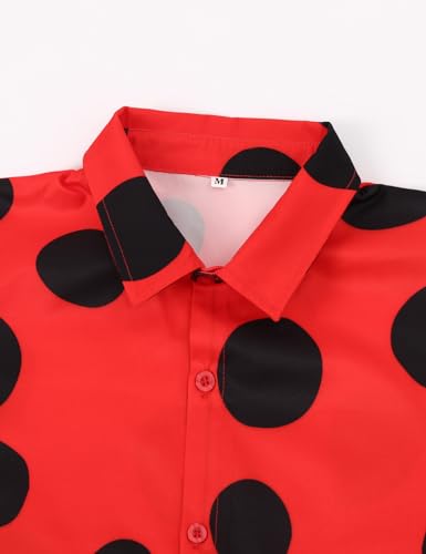 Image of COSLAND Boys Ladybug Hawaiian Shirt Kids Animal Print Insect Button Down Shirt, Red, Large