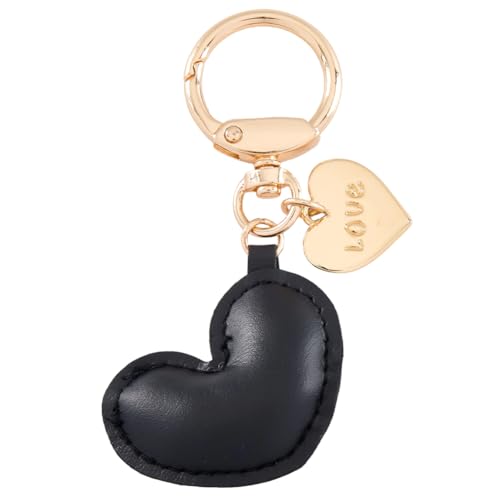 Image of CALFOVERA PU Leather Heart Keychain Ornament Heart Shaped Cute Keyring Pendant Leather Keychain Holder Charms with Golden Ring Clip for Women Handbags Bag Purse Valentine Gift Key Fob (Black)