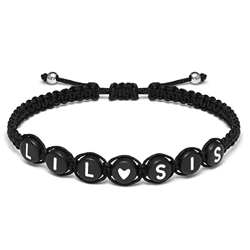 seensea Personalized Name Bracelets for Family Sisters BFF Grandmother Mother Little Sister Bracelet with Letters Black Rope Woven Braided Adjustable Bracelets3