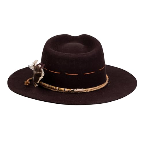 Image of RUEDIGER Vintage Wide Brim Fedora Hats 100% Wool Stiff Felt Hat Rancher Hat with Lightning Logo Handmade Distressed /Burned