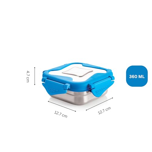 Image of STEELLOCK Smart Stainless Steel Tiffin Lunch Box for Kids and Adults | Airtight & Leakproof | Square Tiffin Box for School & Office with Steel Lid | 360 ml 2 pc
