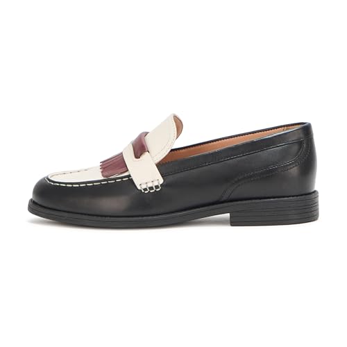 Cole Haan Cole Haan Women's Stassi Kiltie Loafers, Ivory/Black/Dark Garnet Leather, 11-B US