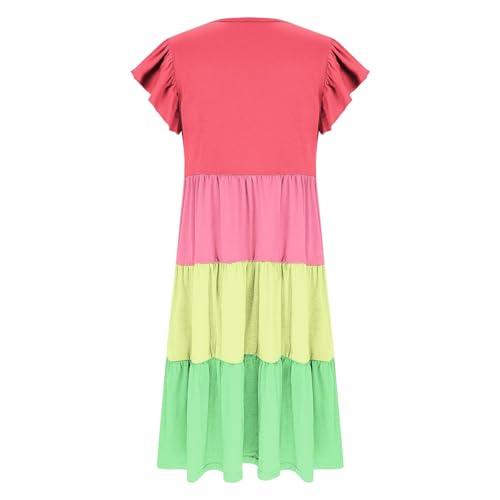 Dresses for Girls Summer Double Layer Ruffle Sleeve Dress Kids Casual Flowy A-Line Sundress for 6-15 Years4