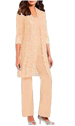 Traje de pantalón de 3 piezas para madre de la novia para boda, chaqueta larga de encaje de gasa, conjuntos para mujer para baile de graduación y noche, champán, 46