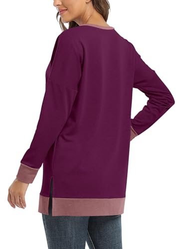 BETTE BOUTIK Women's Drop Long Sleeve Sweatshirts Casual Crewneck Tunic Tops Sweartshirts With Side Slits S-3XL