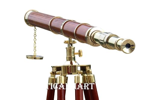 NauticalMart Floor Standing Brass - Wood Admiral Telescope 60