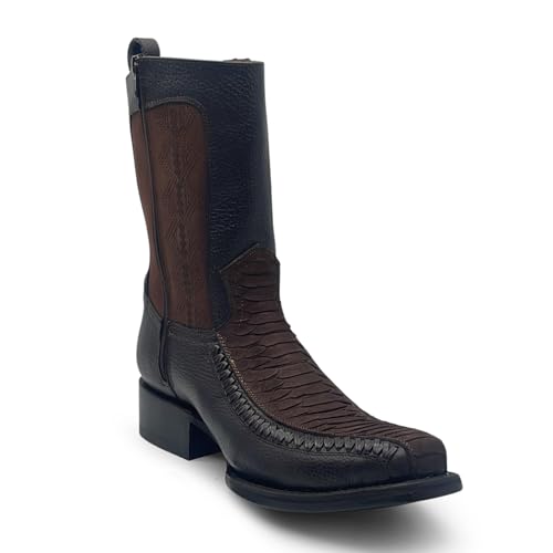 Men’s Leather Western Boot With Embossed Python Print Zipper Closure