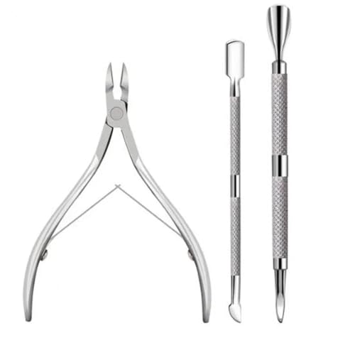 Juego de 3 tijeras para cutículas de uñas, de acero inoxidable, para manicura y pedicura, alicates plateados, BH01