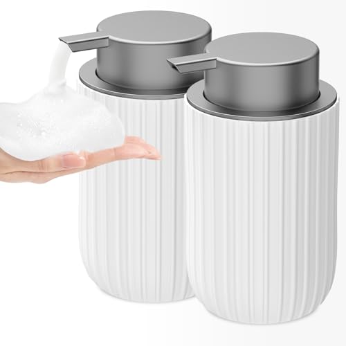 Image of Ceramic Foaming Soap Dispenser, 12 oz Bathroom Foam Hand Soap Dispenser, Refillable Lotion Soap Dispenser with Removable Pump for Kitchen Hand Wash Dispenser, Modern Home Decor(2Pack-White)
