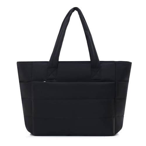DENGSHANYANG Bolsa feminina leve e fofa, com compartimentos, bolsa de ombro acolchoada para viagens, trabalho, Preto, Large