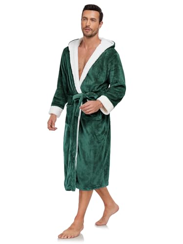 RONGTAI Hooded Mens Bathrobe, Soft Plush Long Fleece Robe, Full Length, Comfy Nightdress2