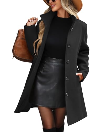 Manteau d'hiver à simple boutonnage pour femme avec col montant et poches UMIPUBO