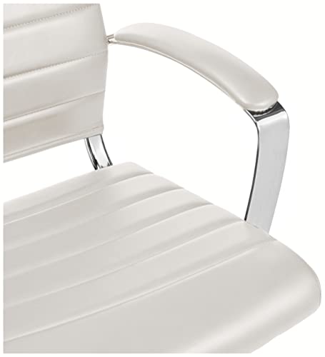 Image of Amazon Basics High-Back Swivel Office Chair with Lumbar Support, Ergonomic Ribbed Faux Leather, Modern Style, 45.25 inch x 24.75 inch x 23.25 inch, Stunning White